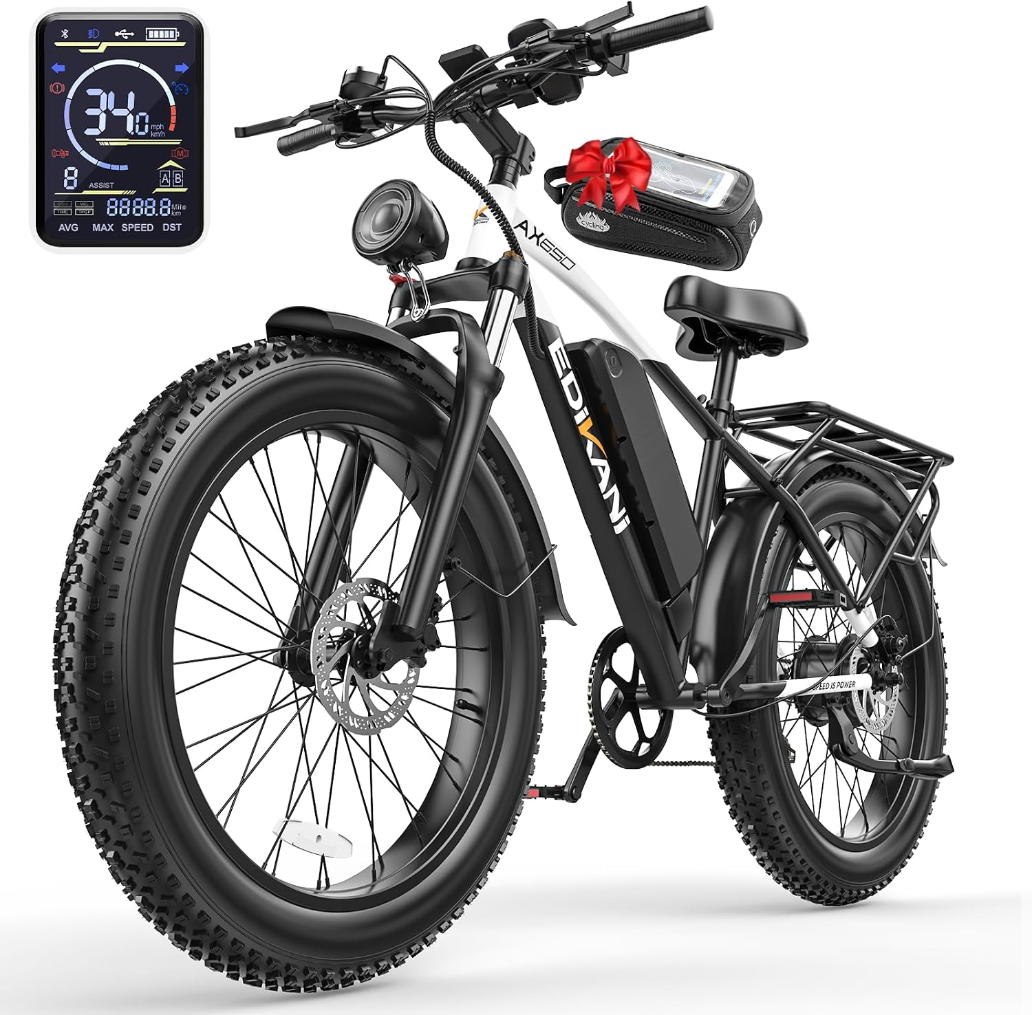 EDIKANI S01 26' Electric Bike for Adults, Peak 2000W 34MPH Fast E Bike for Men, 100 Miles Fat Tire Ebike for Adults Electric with 1104WH Removable Battery, E Bicycle for Commuter with Brake Light