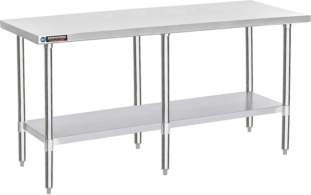 DuraSteel 24x84 Stainless Steel Work Table - NSF Commercial Prep Metal Table - Outdoor Pizza Oven Stand w/Under Shelf - Kitchen Island Laundry Utility Garage Microwave Stand Large Rolling Storage Cart