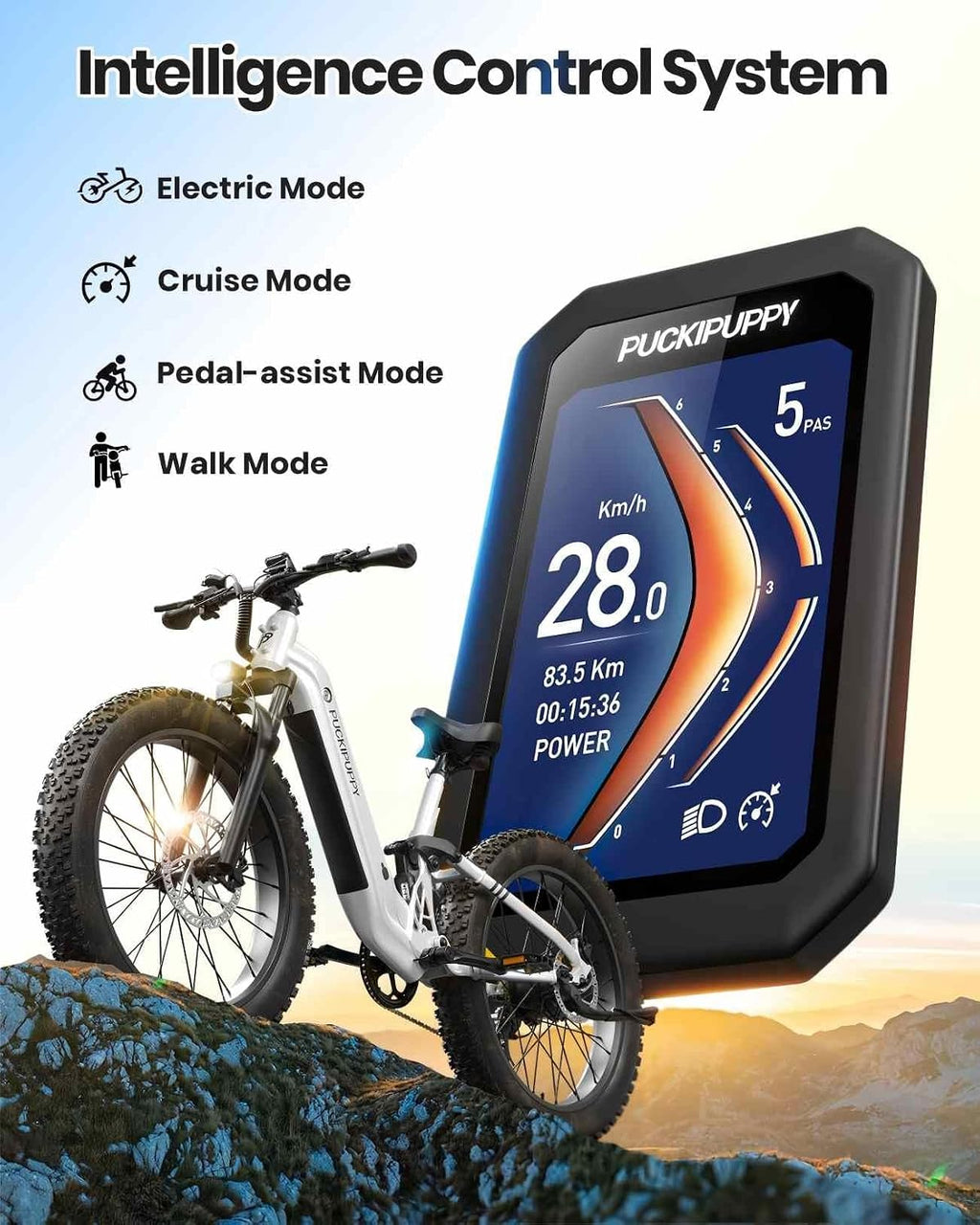 PUCKIPUPPY Electric Bike for Adults 960W, 48V 20AH Battery Adult Electric Bicycles, 26' Fat Tire Full Suspension Step-Thru Ebike, 28MPH Mountain Ebike, 7 Speed, 80Miles Range