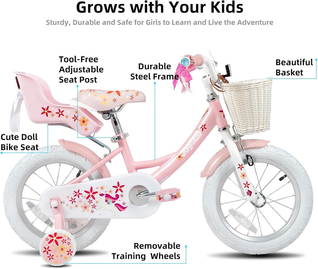 JOYSTAR Unicorn Kids Bike for Girls Ages 2-9 Years Old, 12 14 16 18 Inch Kids Bike with Training Wheels, Doll Seat, Streamers and Basket, Toddler Girl Bicycle, Multiple Colors