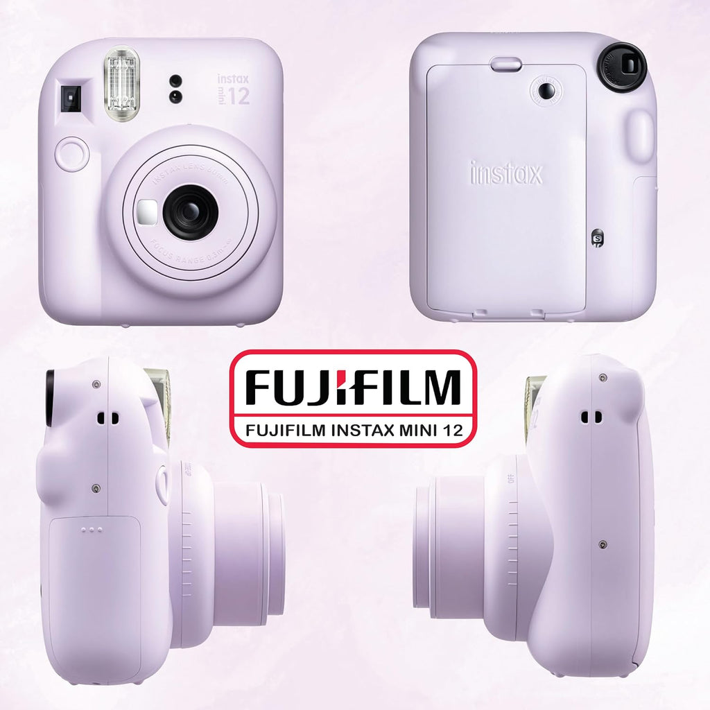 Fujifilm Instax Mini 12 Instant Camera Bundle with Fujifilm Instax Mini Instant Film Value Pack (60 Sheets) with Accessories Including Protective Case, Strap, Photo Album (Lilac Purple)
