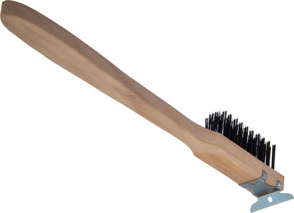 Carlisle FoodService Products Stainless Steel Wood Handle Scraper with Carbon Steel Bristles, Grill Brush, Grill Cleaning Brush with Carbon Steel Wire Bristles for Cleaning, 20 Inches, Tan, (12 Pack)