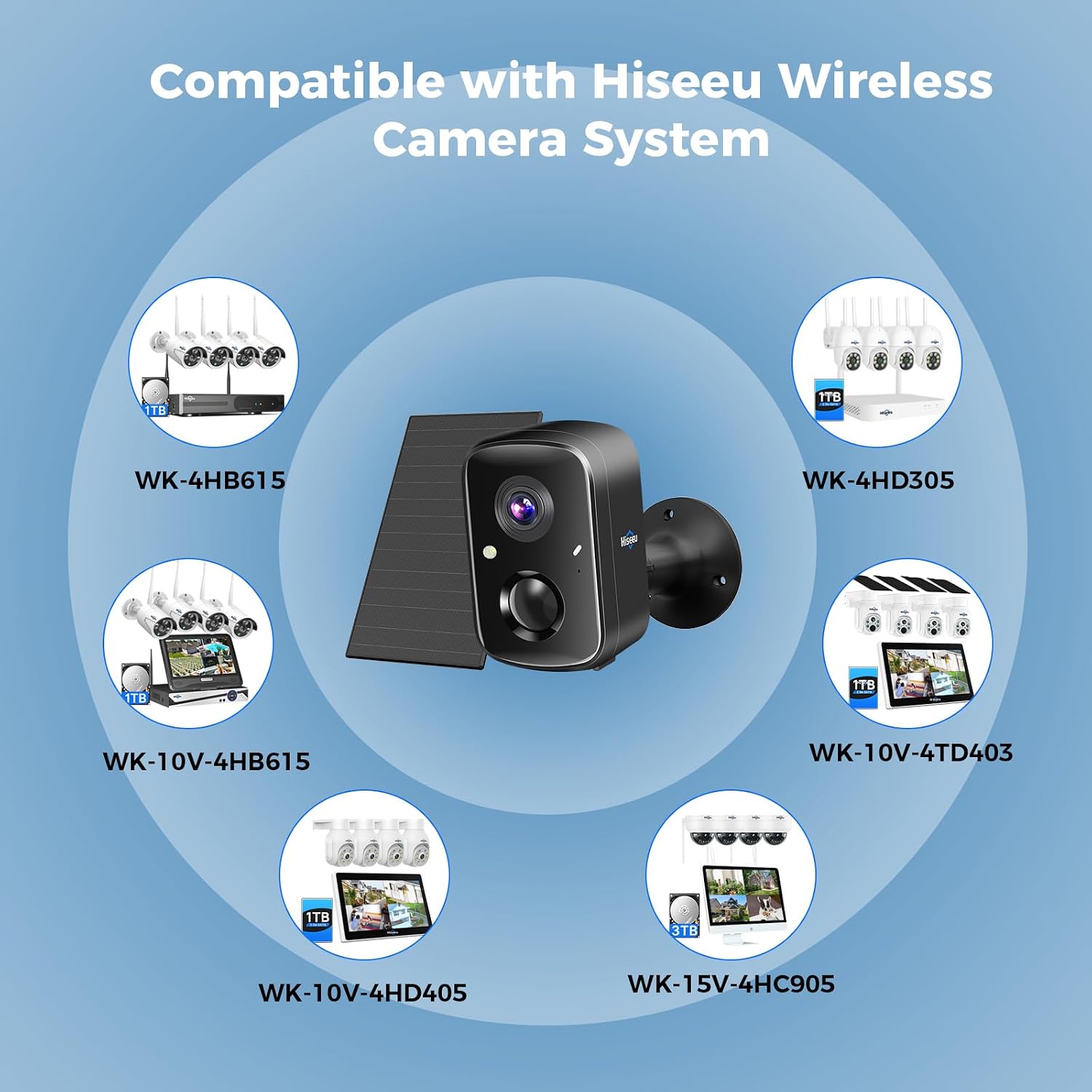 Hiseeu Security Cameras Wireless Outdoor, 4pcs Solar Powered 3K 4MP Surveillance WiFi Cameras for Home Security Outside, PIR/AI Motion Detection, Waterproof, Color Night Vision, 2-Way Audio, Black