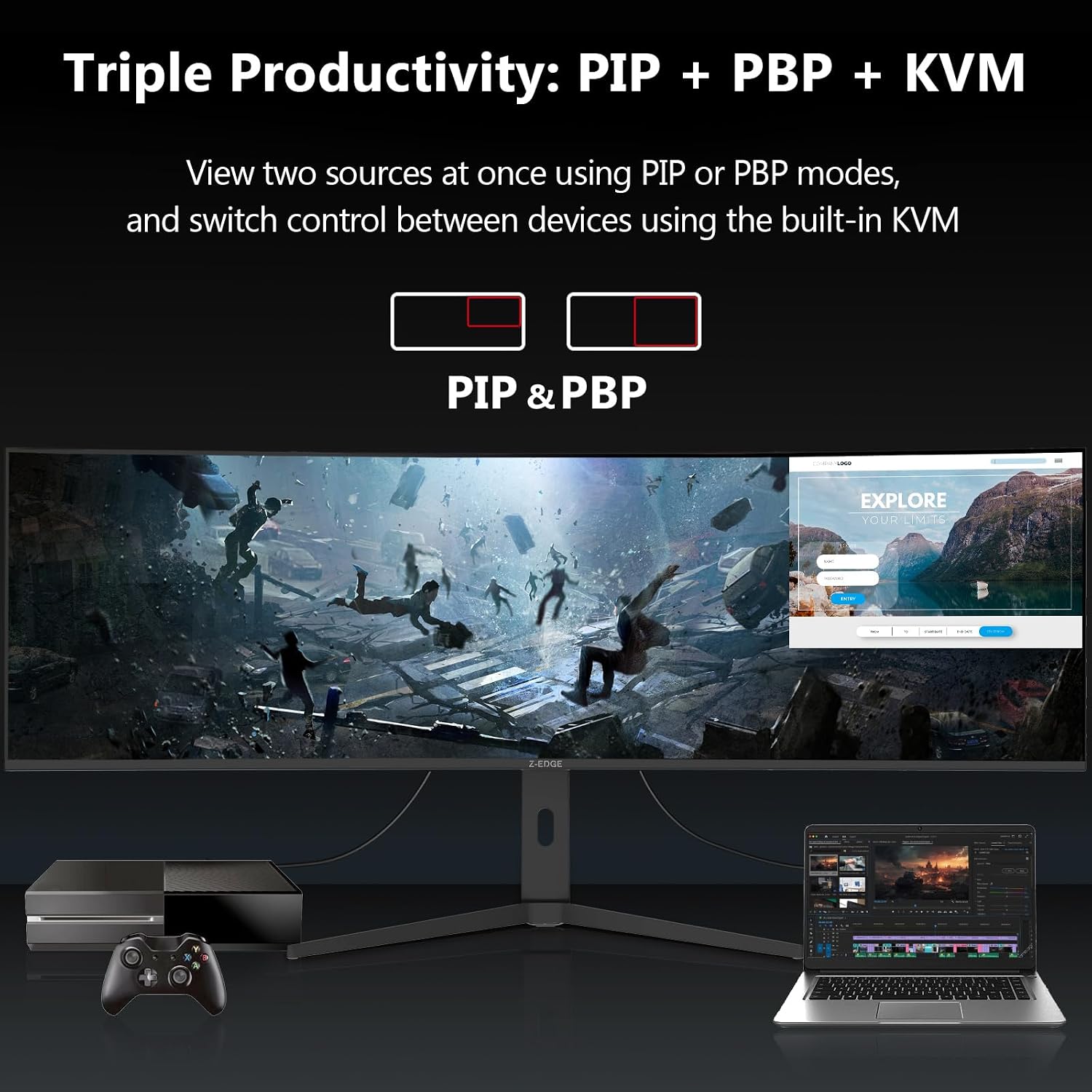 5K Monitor, Z-Edge 49 inch IPS Curved Gaming Monitor, DQHD 5120x1440 Computer Monitor,144Hz, 32:9 Ultrawide, 1ms MPRT, 400 cd/m², 10bit, UG49W HDMI*2, DP*1, USB-C, PIP/PBP, Adjustable Stand