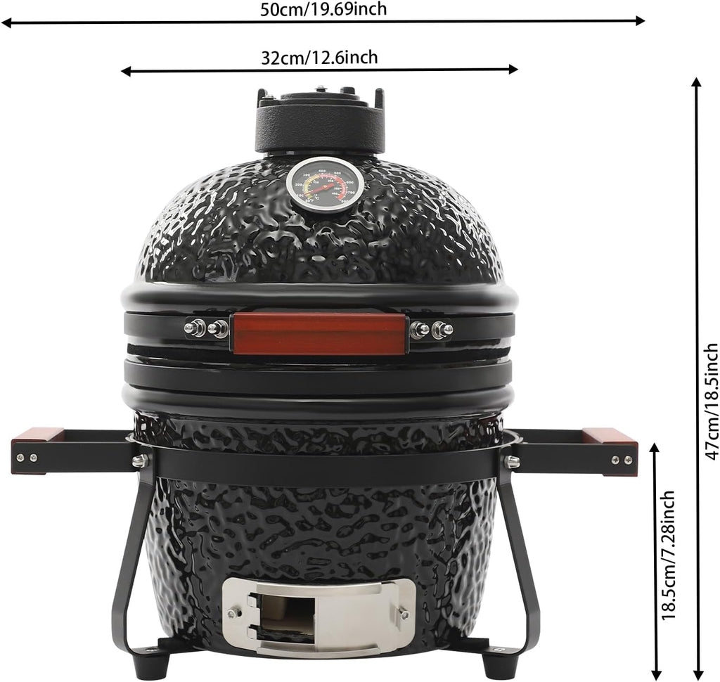 13' Ceramic Charcoal BBQ Grill, High-Temperature Insulated Dome, 12.6' Cooking Tray Outdoor Barbecue Cooker, Portable Freestanding for Restaurant, Camping, Family Gatherings