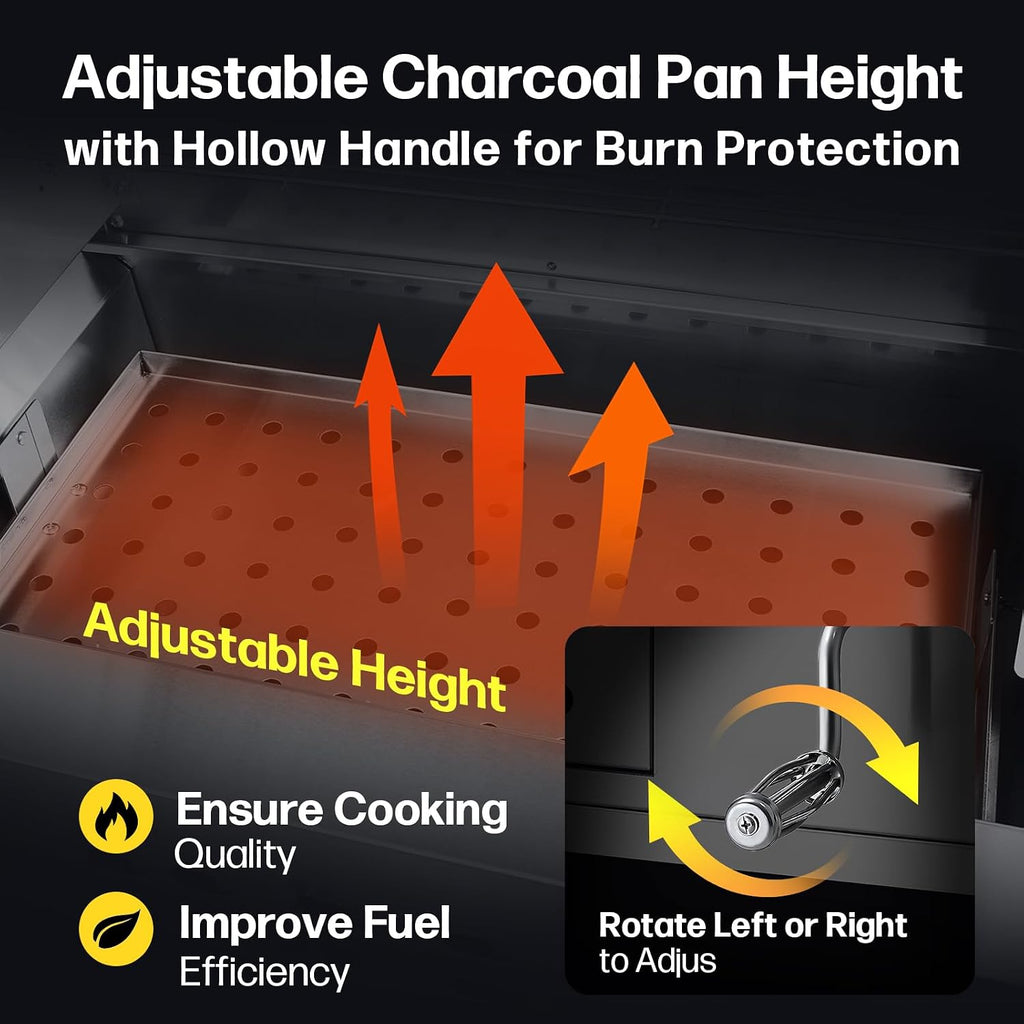 Large Built-In Charcoal BBQ Grill, Charcoal Grills with Liftable Tray, Insulated Hood & Temperature Gauge, Heavy-Duty Stainless Steel Barbecue Grill for Outdoor Kitchen, Family Parties, and Camping