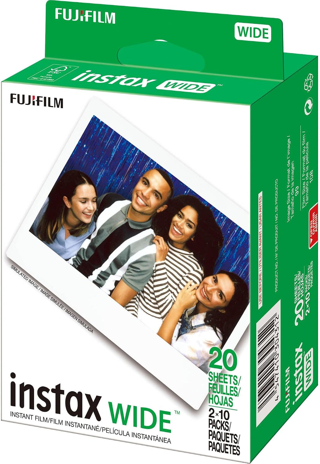 FUJIFILM INSTAX Wide 400 Instant Camera | Jet Black Bundled with INSTAX Wide Instant Film | 20 Exposures + Wide Album & Colored Frames + Cleaning Cloth (4 Items)