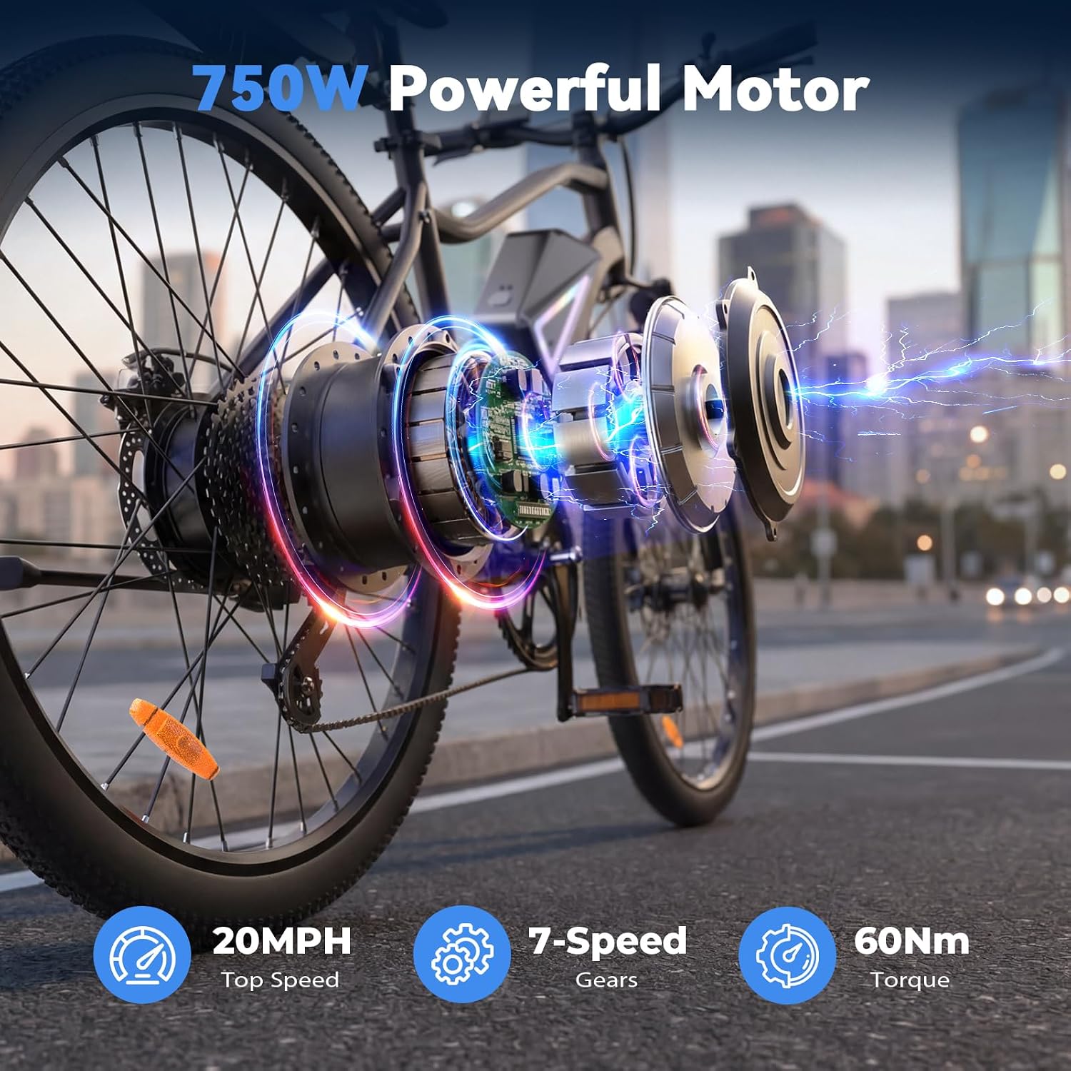 Electric Bike - 750W/1000W/1500W Motor Electric Bicycle, 20MPH, 55/70/80 Miles, Removable Battery, Shock Absorber, 5 Speed E Bike, 26' Tire Commuter Electric Bicycle for Adults