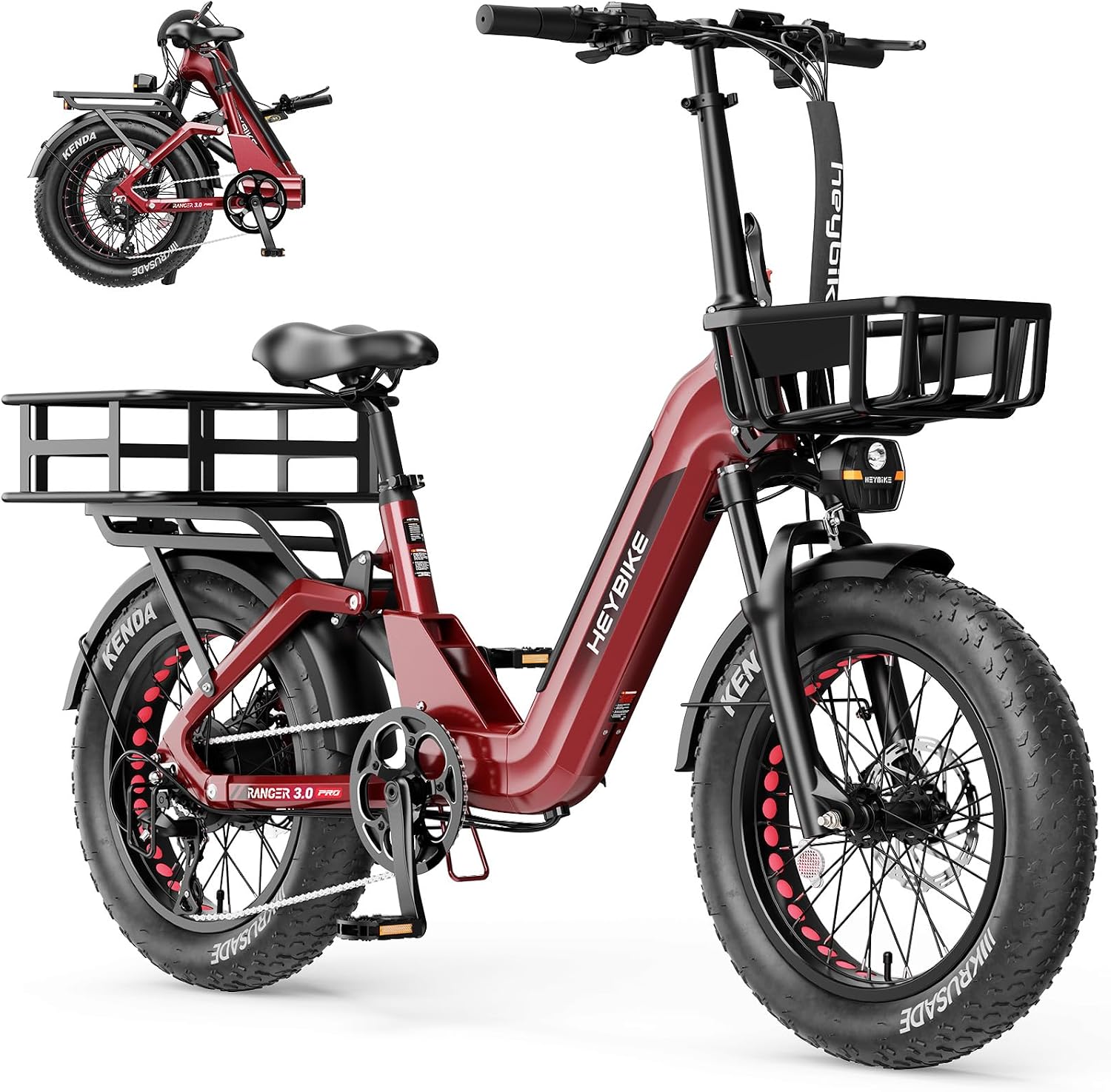 Heybike Ranger 20'x4.0' Fat Tire Folding Electric Bike for Adults, 1200W/1800W Peak Motor, 28/32MPH, up to 55/90 Miles Range, UL2849 Certified Removable Battery for Commute Beach Mountain Snow E Bike
