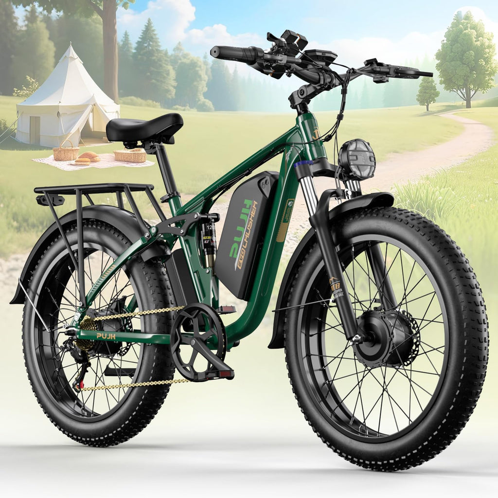 6000W Dual Motors Electric Bike for Adults,60V 20Ah 26' Fat Tire Ebike,50 mph up to 100 Miles Full Suspension Class 3 Electric Bicycle for Snow Off Road Mountain Hunting Commuter