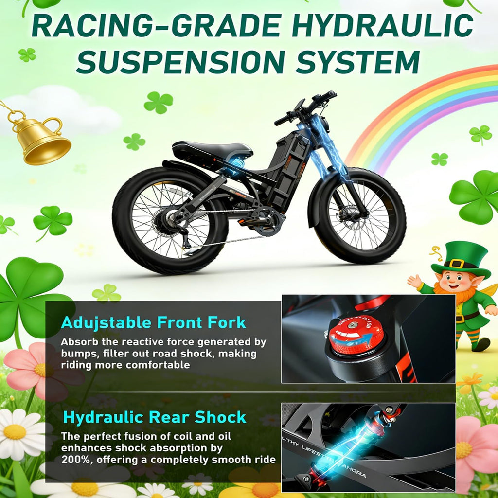 eAhora 2026 Romeo Pro 3 5600W 50Mph High-Torque Ebike, 60V 80Ah 250-Mile Long Range Electric Bike for Adults, Adjustable Air Suspension, 26'' Puncture-Proof Tire, UL 2849 Certified by TÜV