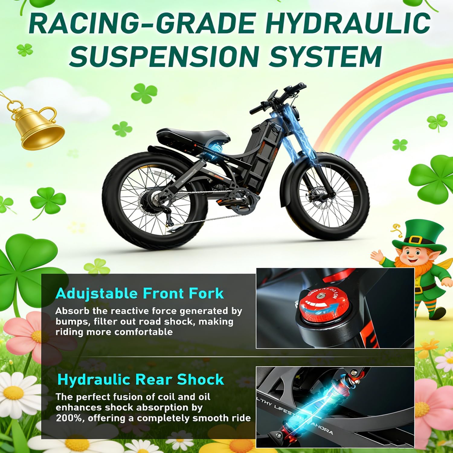 eAhora 2026 Romeo Pro 3 5600W 50Mph High-Torque Ebike, 60V 80Ah 250-Mile Long Range Electric Bike for Adults, Adjustable Air Suspension, 26'' Puncture-Proof Tire, UL 2849 Certified by TÜV