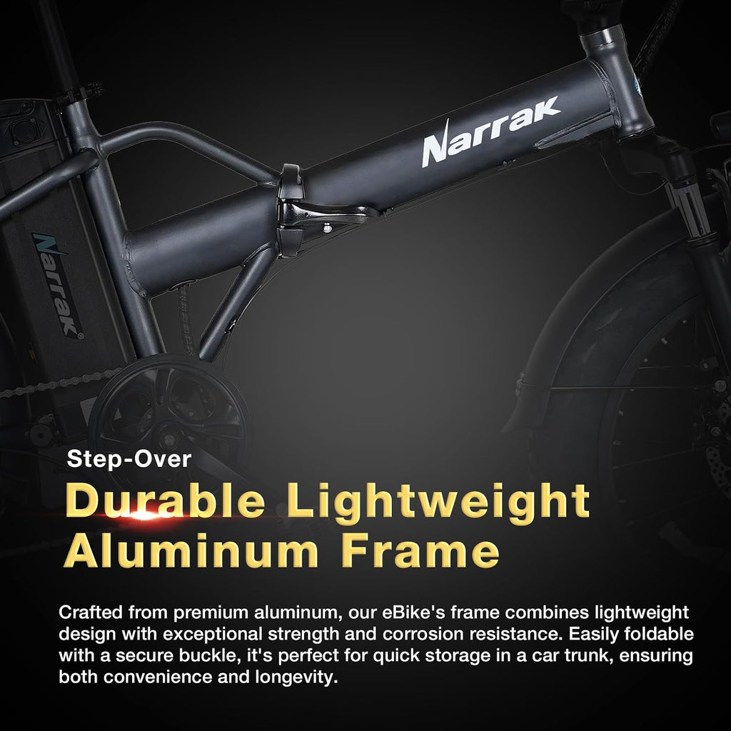 NARRAK Fat Tire Folding Electric Bike, 48V & 624Wh Lithium Removable Battery, Peak 1100W Brushless Motor, Max Speed 20Mph, M5 Large LCD Display, Suspension, Step-Over/Thru Frame