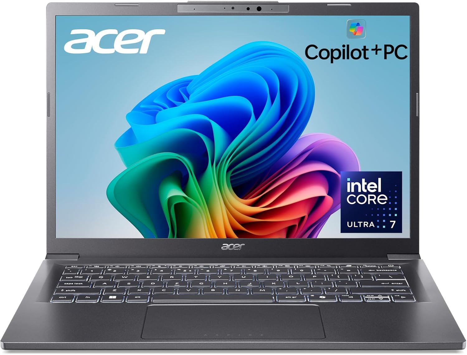 Acer Aspire 14 AI Copilot+ PC | 14' WUXGA Display | Intel Core Ultra 7 Processor 256V | NPU: Up to 47 Tops - GPU: Up to 64 Tops | Intel ARC 140V | 16GB LPDDR5X | 1TB SSD | Wi-Fi 6E | A14-52M-72S0