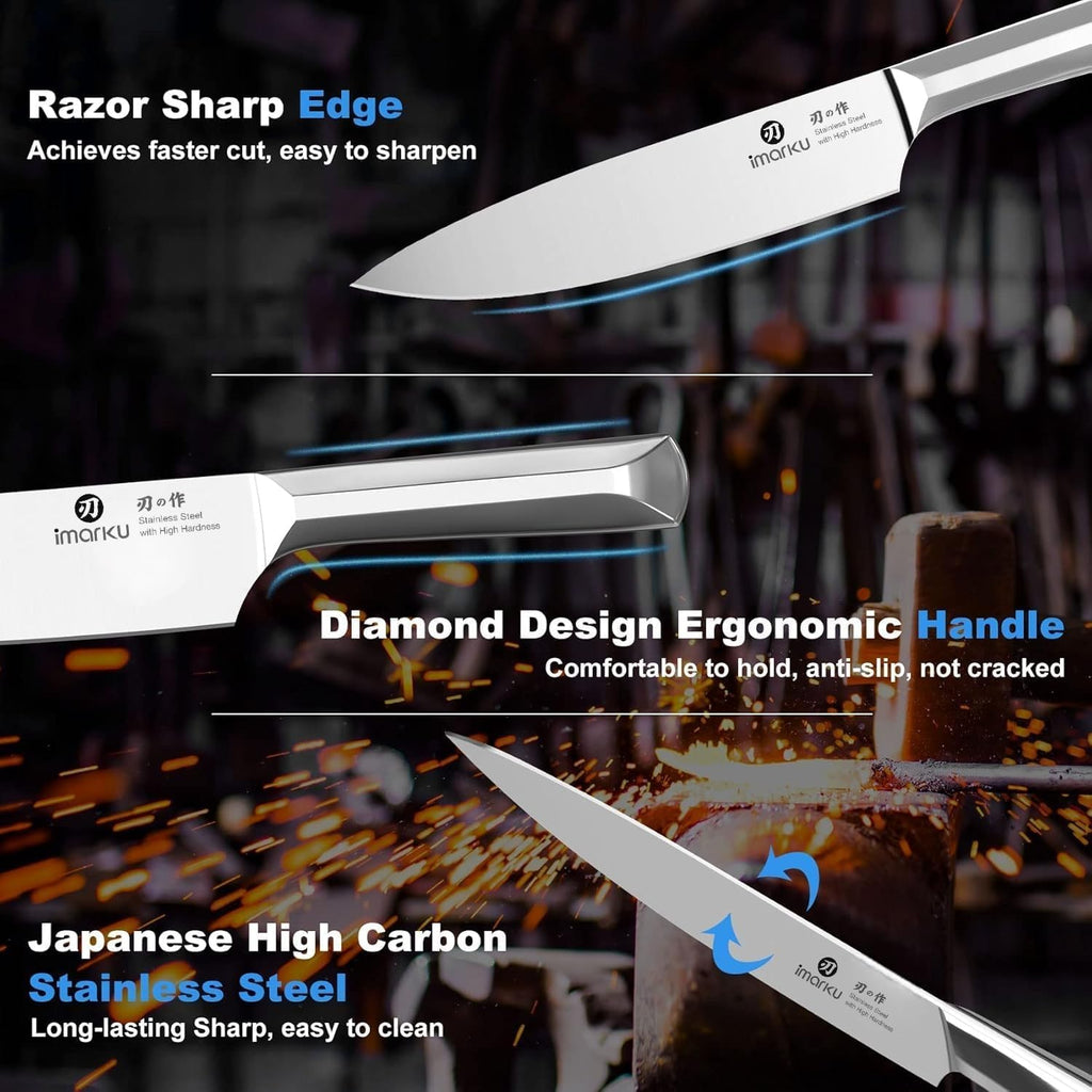 imarku Knife Set, 16Pcs Japanese Knife Set with Block & Built-in Sharpener, High Carbon Stainless Steel Kitchen Knives, Non-Slip Ergonomic Handle, Dishwasher Safe, Home Essentials Perfect for Gifts