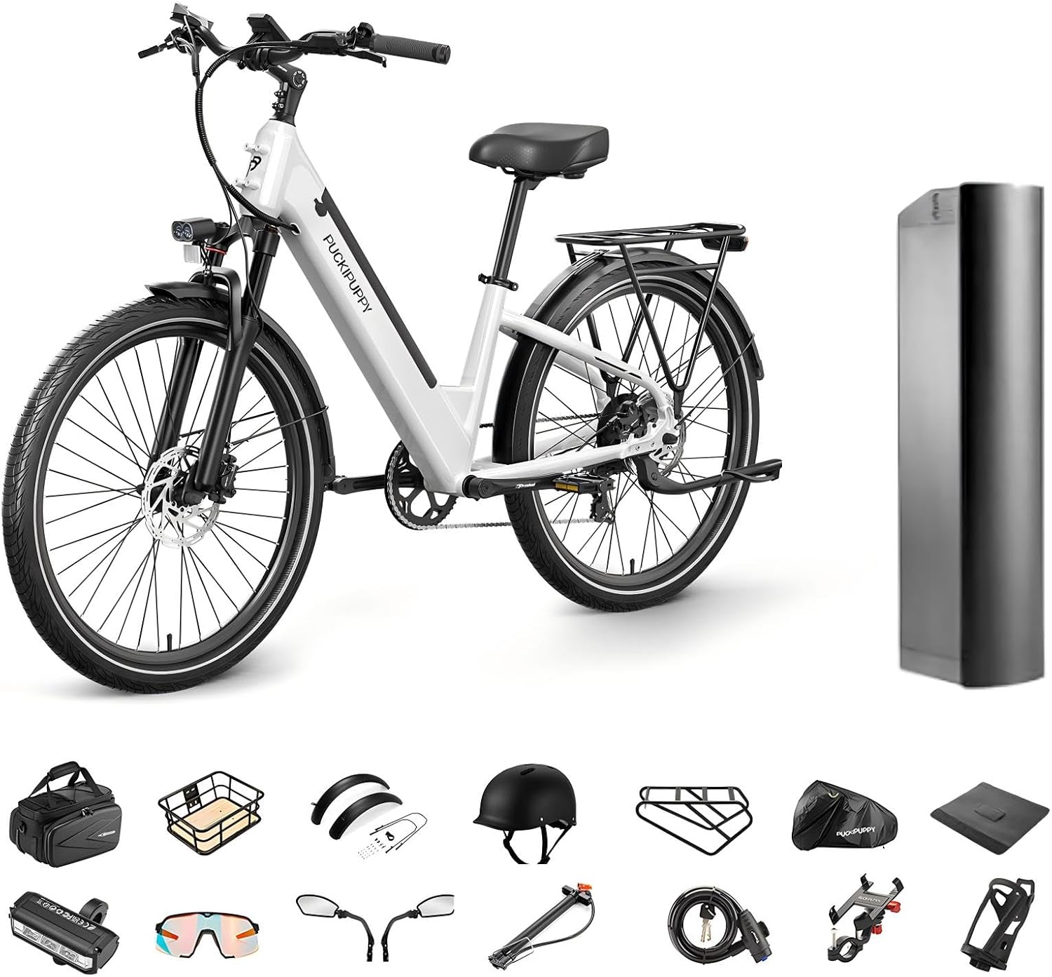 PUCKIPUPPY Parcel+Battery, Electric Bike for Adults 960W, 80Miles 28MPH Commuting Adult Electric Bicycles, 48V15AH Removable Battery Electric Mountain Bike, 7-Speed & LCD Display