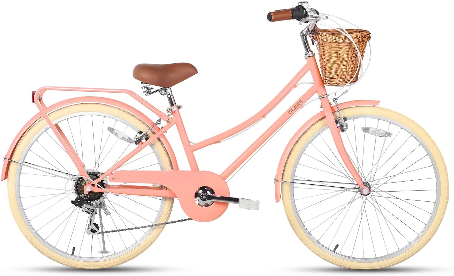 Glerc 20 24 26 Inch Beach Cruiser Bike, 6-Speed Hybrid City Bicycle for Girls Youth and Over 6 Years Old, Missy Bike with Wicker Basket & Lightweight, Multiple Colors