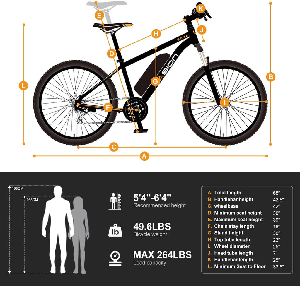 Jasion EB5 Electric Bike for Adults with Peak 750W Brushless Motor, 40Miles 20MPH Commuting Electric Mountain Bike with 360Wh Removable Battery, 7-Speed, 26' Tires and Front Fork Suspension