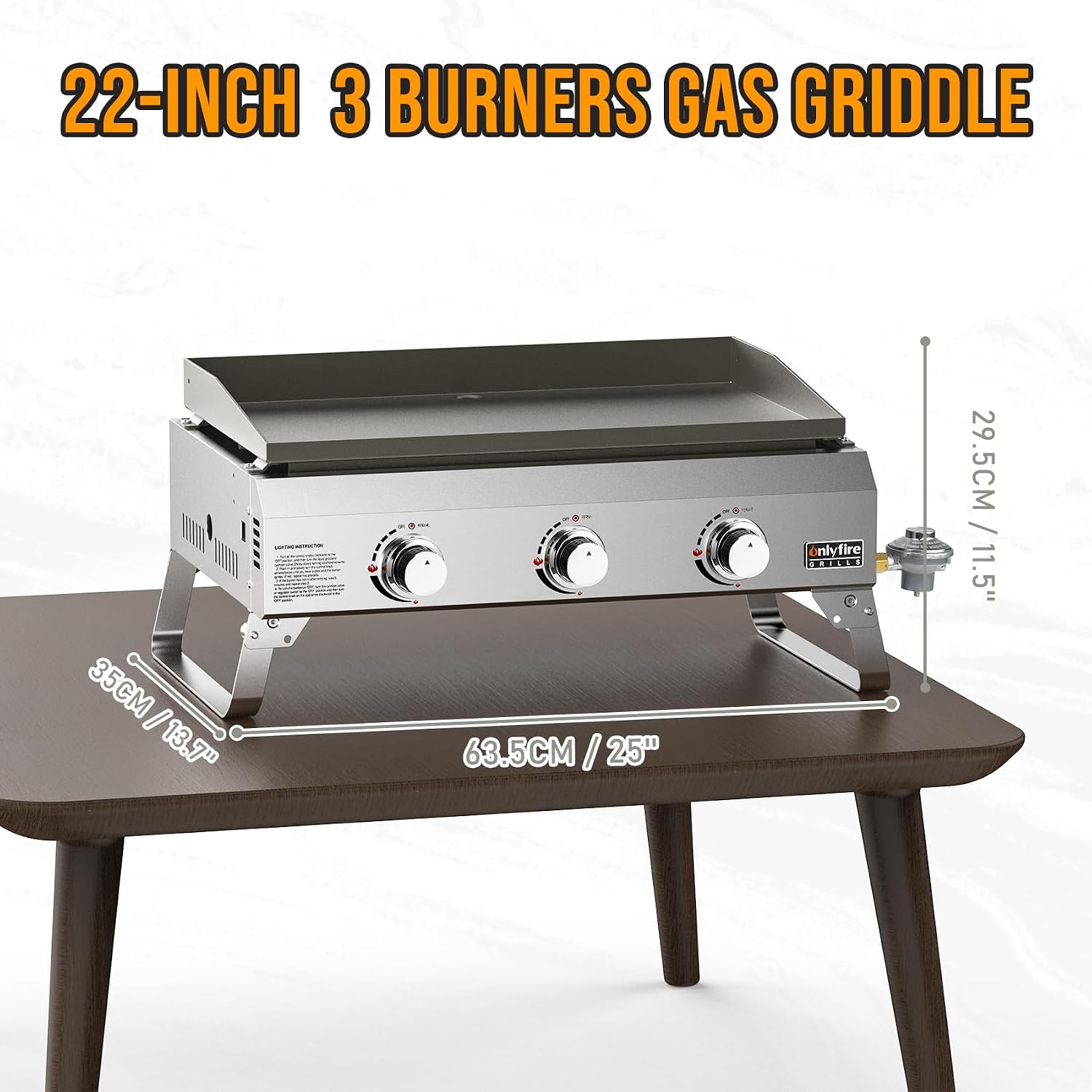 ONLYFIRE GRILLS Tabletop Gas Griddle 3-Burner, Portable Propane Gas Flat Top Griddle 315 SQ.IN Cooking Area, Outdoor Barbecue Stove for Patio BBQ Camping Tailgating RV, Stainless Steel, Classic GS311