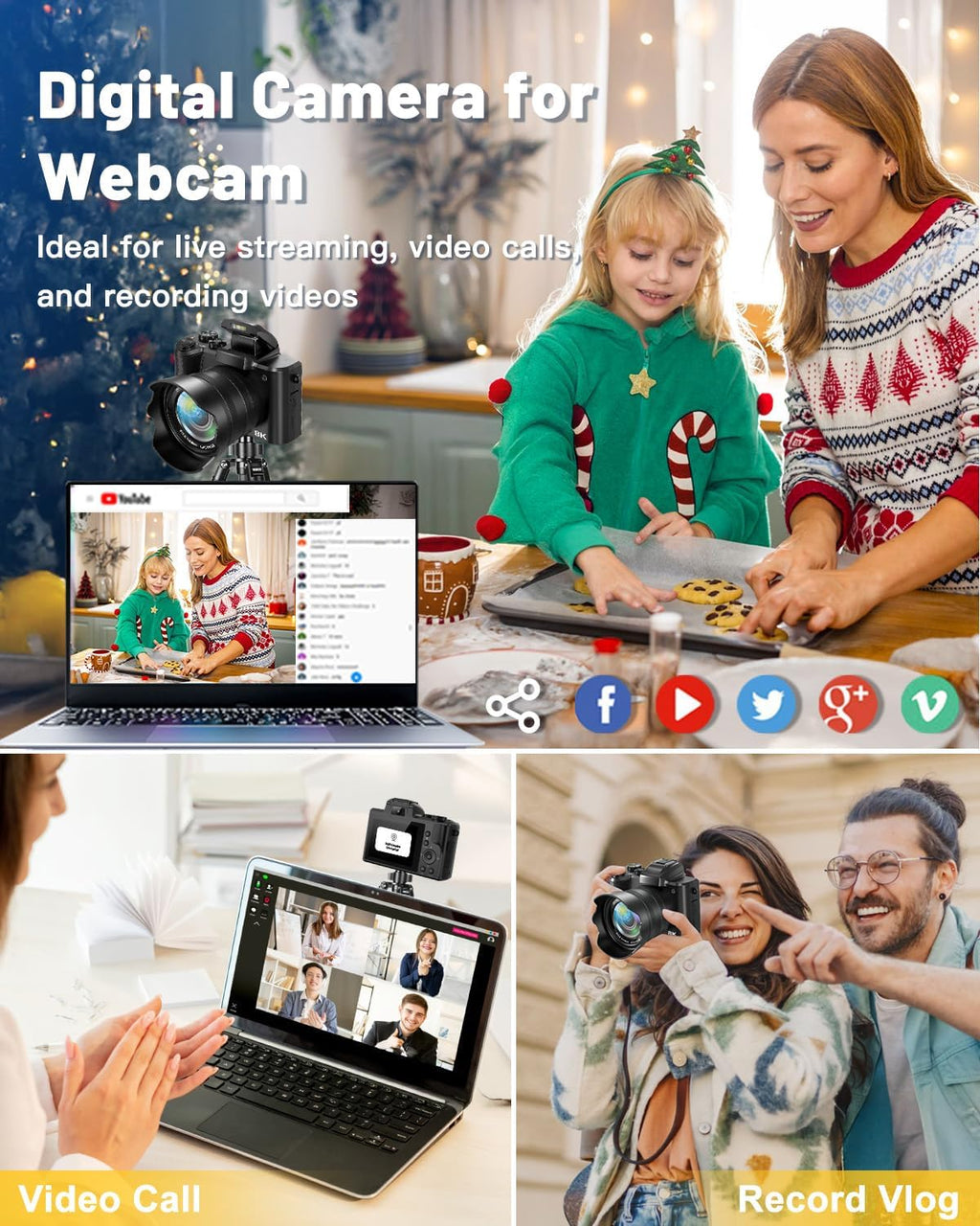 8K Digital Cameras for Photography, 88MP WiFi Vlogging Camera for YouTube Autofocus with 3.2' Touch Screen,Dual Camera,Flash,16X Digital Zoom Travel Cameras Anti Shake with 64GB Card,2 Batteries