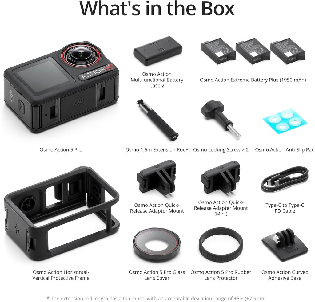 DJI Osmo Action 5 Pro Adventure Combo, Waterproof Action Camera with 1/1.3' Sensor, 4K/120fps Video, Subject Tracking, 12h Extended Battery Life with 3 Batteries, 1.5m Extension Rod, Battery Case