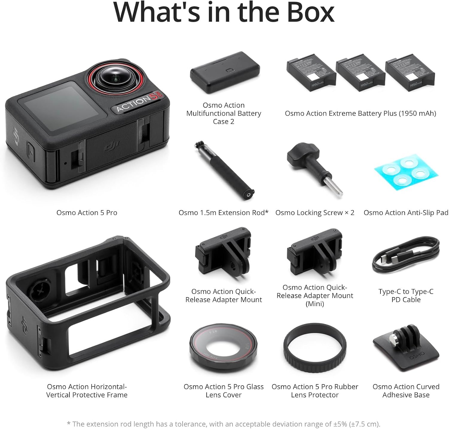 DJI Osmo Action 5 Pro Adventure Combo, Waterproof Action Camera with 1/1.3' Sensor, 4K/120fps Video, Subject Tracking, 12h Extended Battery Life with 3 Batteries, 1.5m Extension Rod, Battery Case