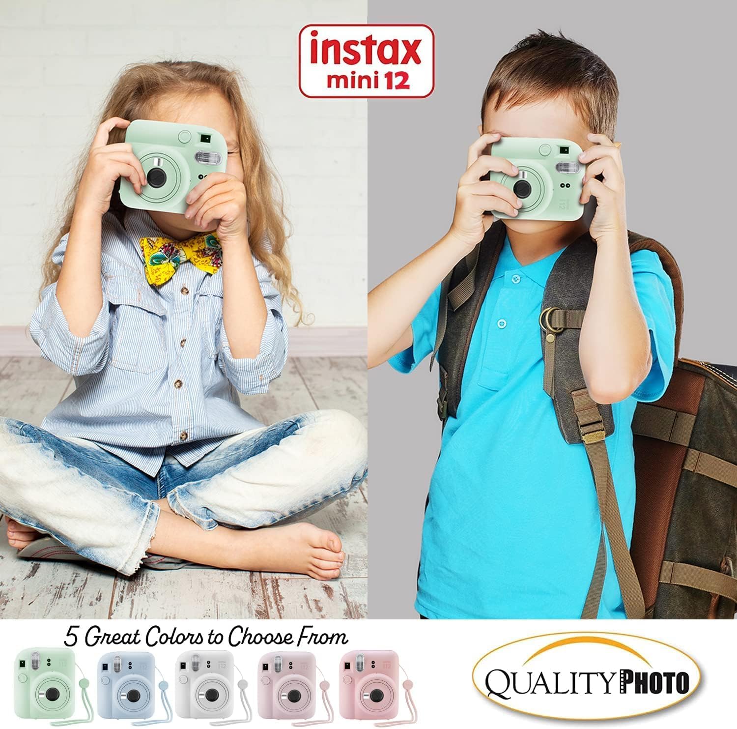 Fujifilm Instax Mini 12 Instant Camera + 60 Photo Prints + Quality Photo Value Bundle, Case, Decoration Stickers, Frames, Photo Album, (Mint Green)