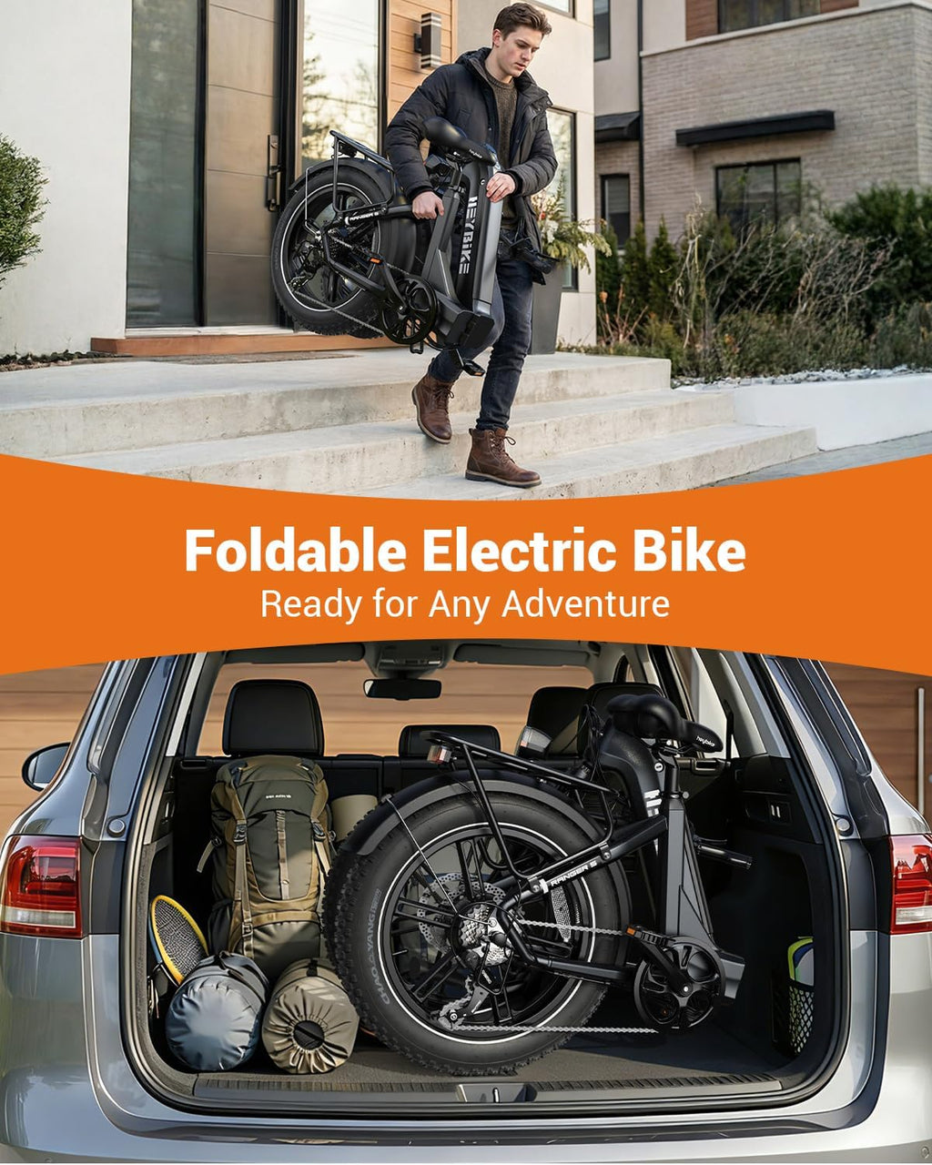 Heybike Ranger 20'x4.0' Fat Tire Folding Electric Bike for Adults, 1200W/1800W Peak Motor, 28/32MPH, up to 55/90 Miles Range, UL2849 Certified Removable Battery for Commute Beach Mountain Snow E Bike