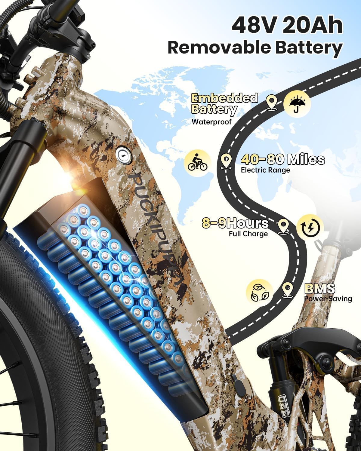 Ebike+A Luxury Accessory Pack, Electric Bike for Adults 960W, 48V 20AH Battery Adult Electric Bicycles, 26' Fat Tire Full Suspension Step-Thru Ebike, 28MPH Mountain Ebike, 7 Speed, 80Miles Range