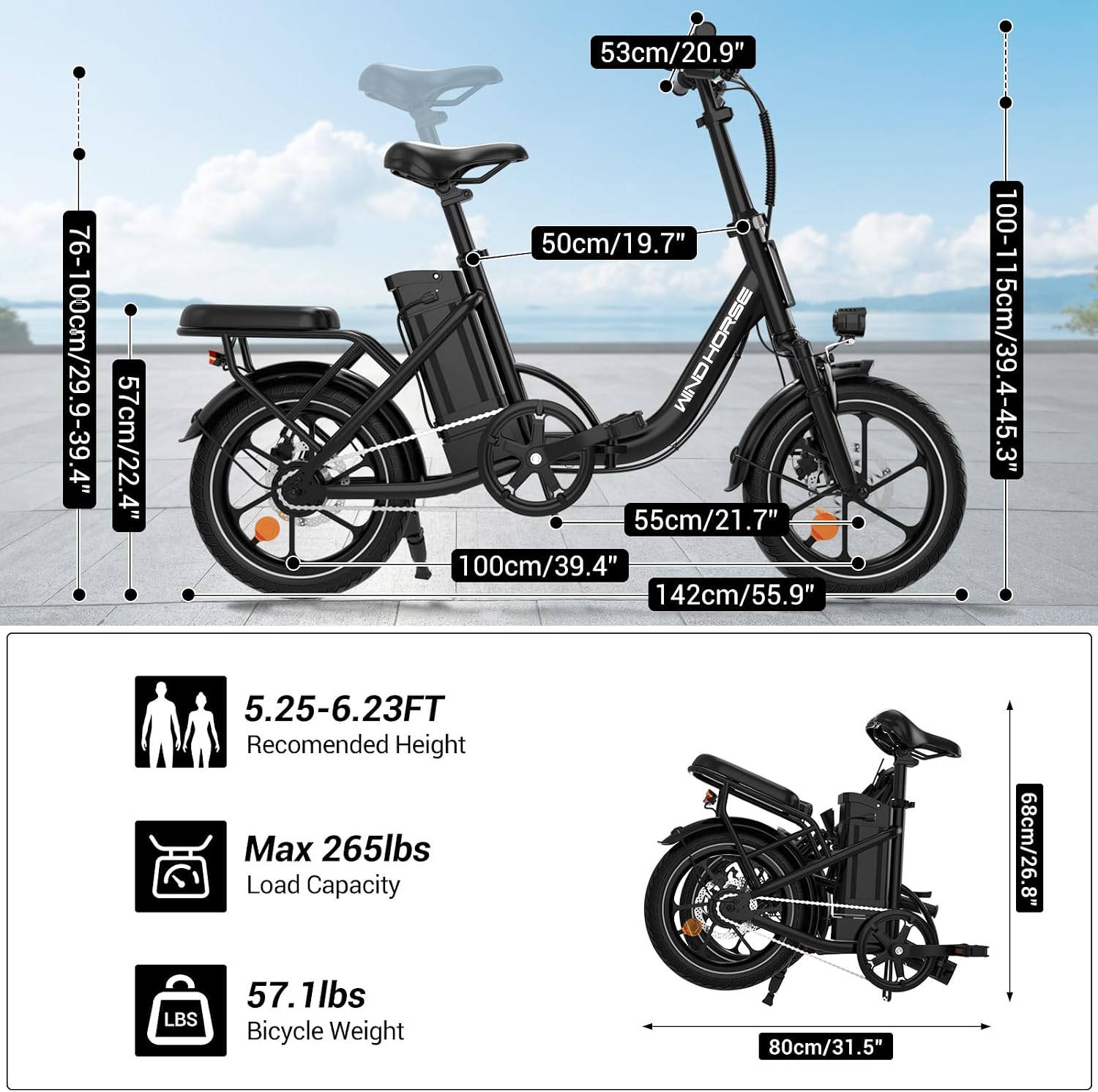 RIDWIND 16' Folding Electric Bike Adults, Peak 630W Adult Electric Bicycles, Up to 25 MPH and 35 Miles Foldable Ebikes, Electric Bike for Teens with 36V 8Ah Removable Battery, UL2849 Certificate