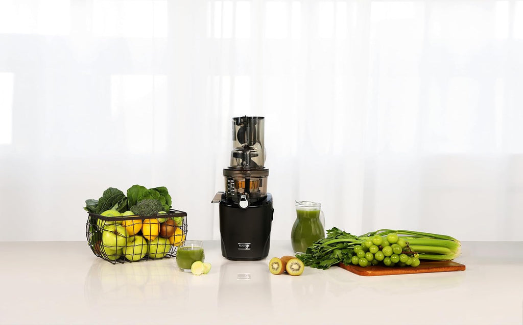 Kuvings Whole Slow Juicer REVO830 Cold Press Masticating Juicer Machine - Extra Wide 88mm & 48mm Food Chutes - Quiet Strong Motor Auto-Cut Fruits & Veggies - Smoothie Sorbet Attachment - Matte Black