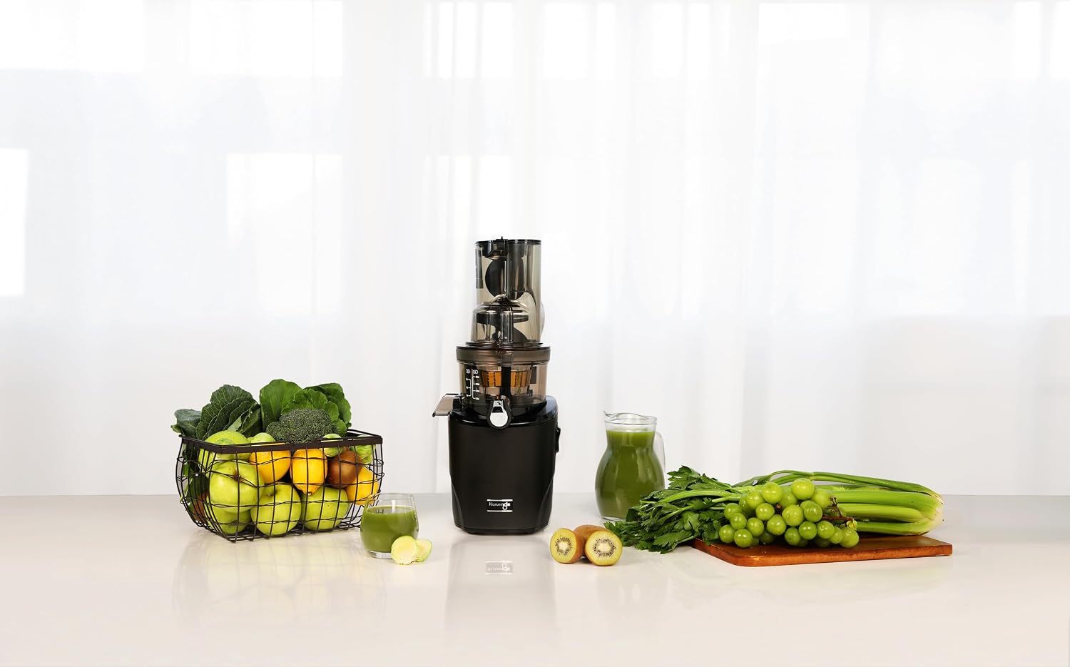 Kuvings Whole Slow Juicer REVO830 Cold Press Masticating Juicer Machine - Extra Wide 88mm & 48mm Food Chutes - Quiet Strong Motor Auto-Cut Fruits & Veggies - Smoothie Sorbet Attachment - Matte Black