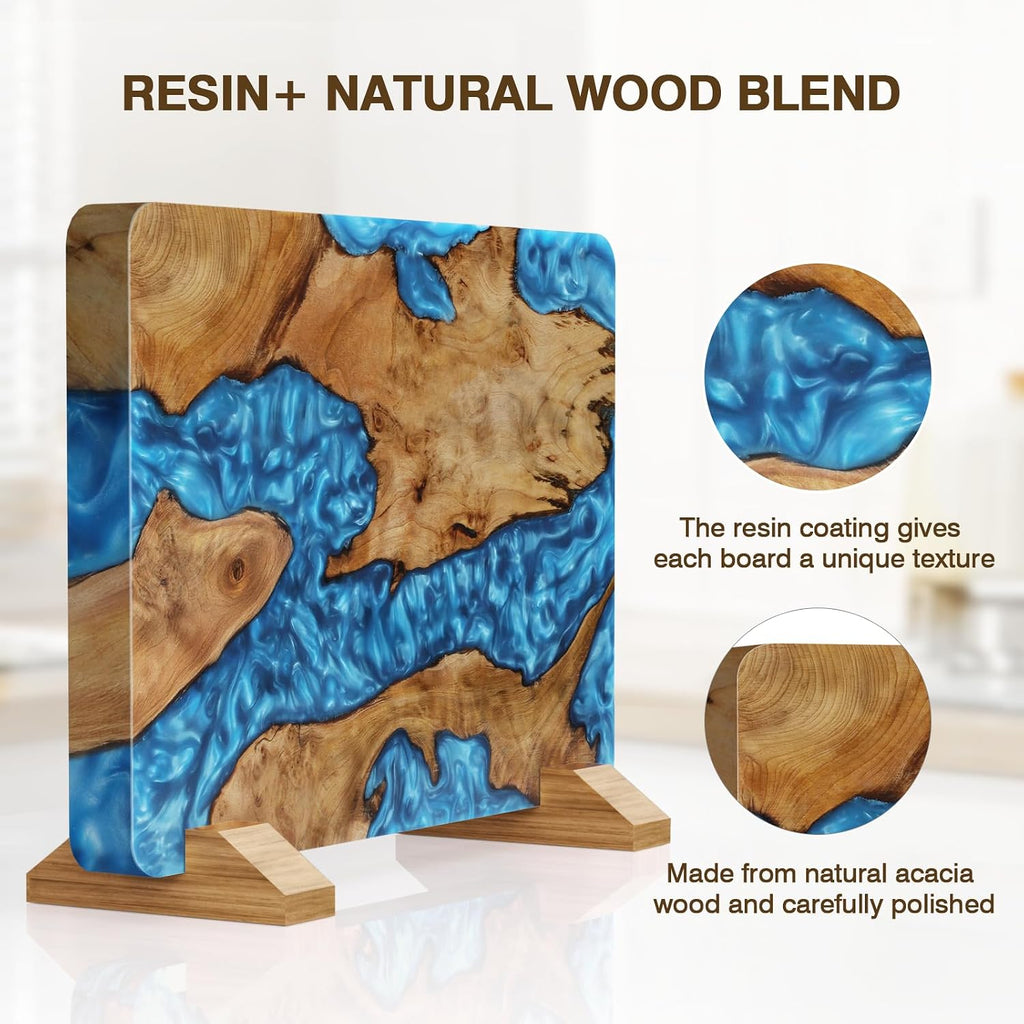 HOSHANHO Resin Magnetic Knife Block, Double Sided Magnetic Knife Holder and Kitchen Knife Organizer Storage, Thickened Acacia Wood Universal Knife Block for Chefs