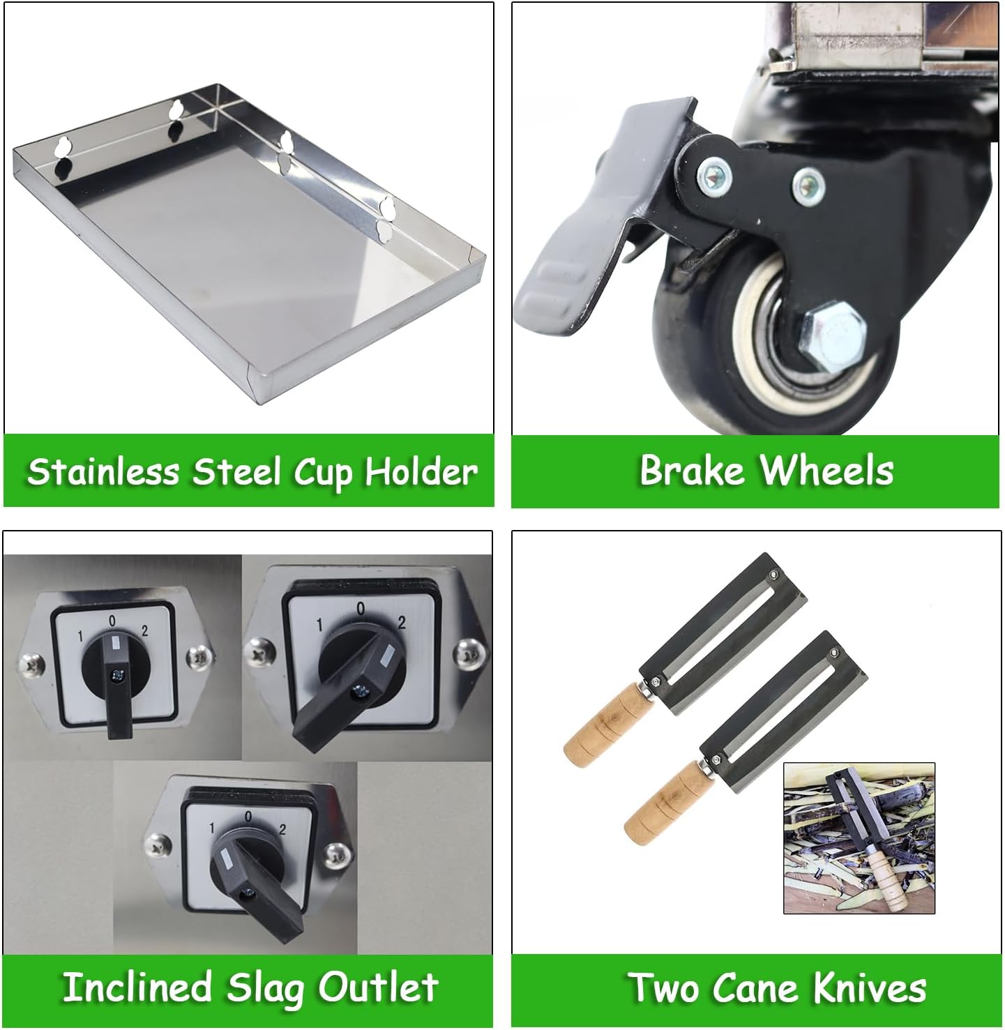 INTBUYING Electric Sugarcane Juicer 800W Sugar Cane Press Machine with 3 Stainless Steel Rollers 660LB/H Output 2.4' Inlet Sugarcane Juice Extractor Squeezer with Brake wheels for Commercial Home