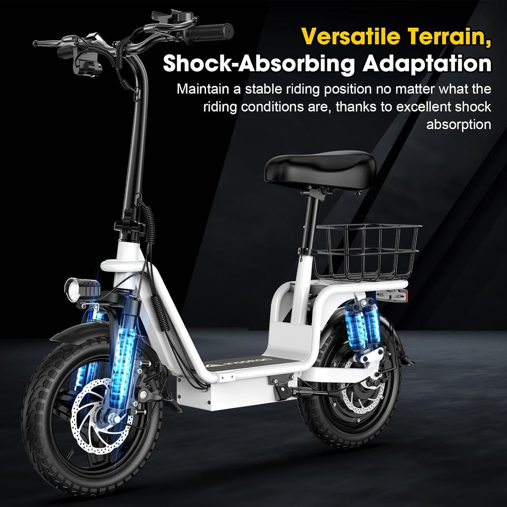 INSDRGN Adults Electric Scooter with Seat,1000W Peak Motor 48V 10.4AH Foldable Electric Scooter,14' Tires,20MPH, 28-Mile Long Range and Dual Disc Brakes,330lbs Max Load
