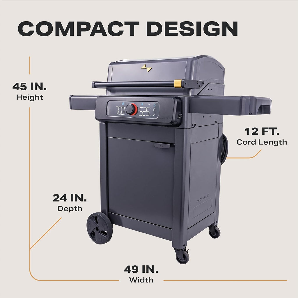 Current® Model G Dual Zone Grill, Smart Electric Outdoor Grill with 200-700°F Range for Searing & Roasting, Digital Precision, Independent Heat Zones, Apartment-Friendly & Weather-Resistant, Moon Dust