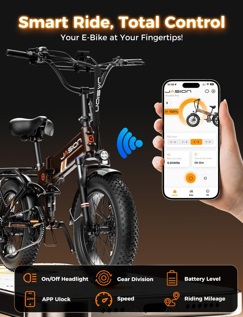 Jasion X Hunter PRO Electric Bike for Adults,1800W Peak 20''Fat Tire Foldable E Bikes,Folding Ebike Up to 80 Miles Range 30 MPH,720 WH Removable Battery,Certified by UL2849，X Hunter Upgrade