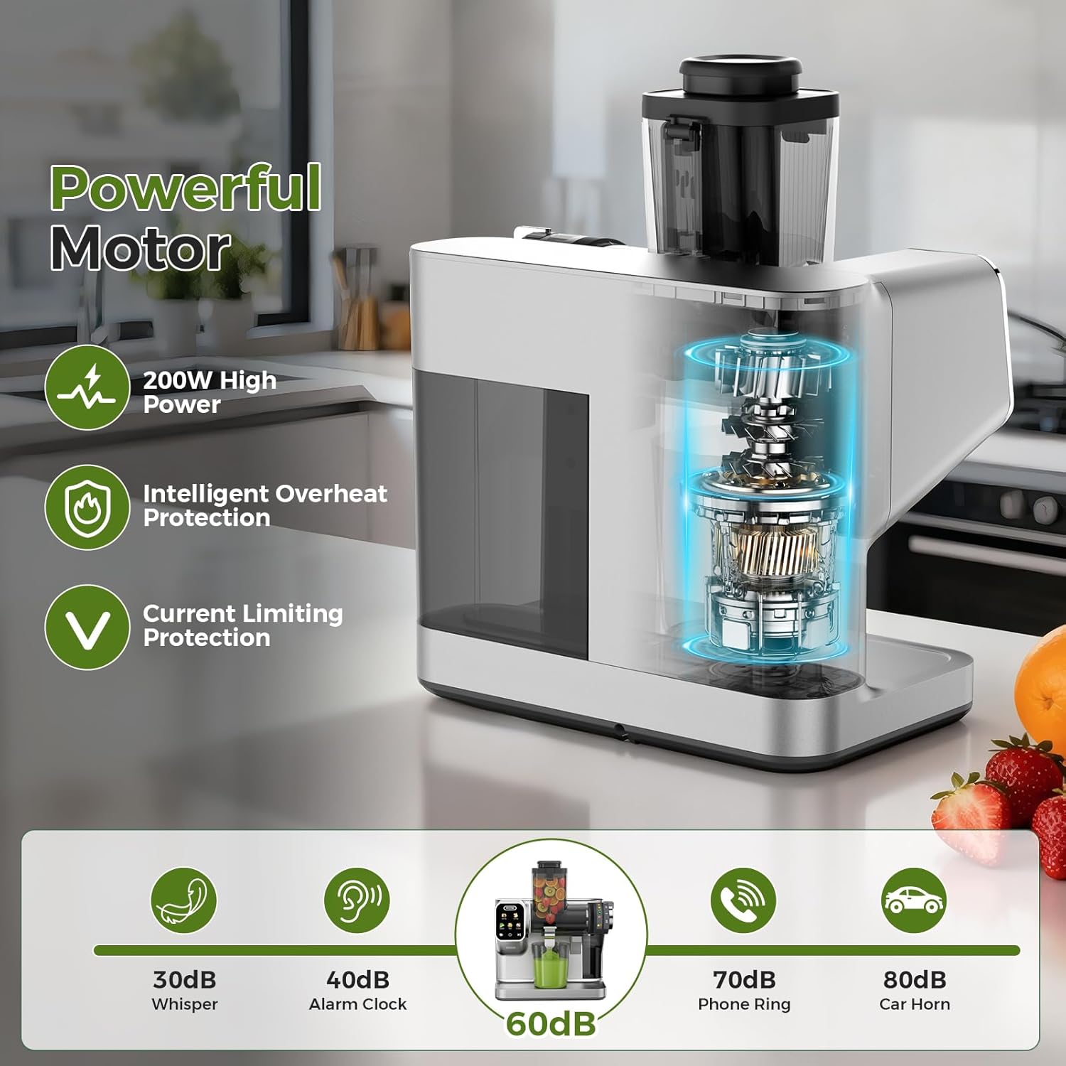 WETIE Cold Press Juicer, Powerful Juicer Machines with Adjustable Juicing Pressure, 99% High Juice Yield, Quiet Slow Masticating Juicer with Touch Screen, 3.54'' Feed Chute, Easy to Clean with Brush