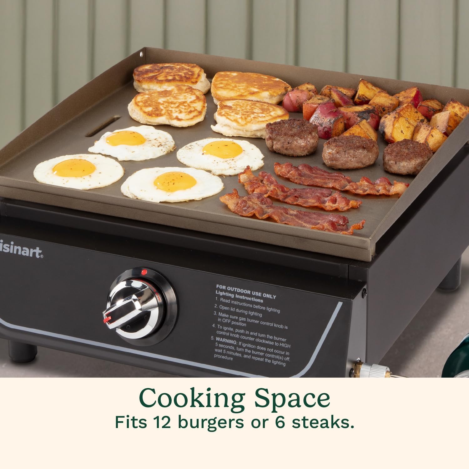 Cuisinart 17' Tabletop Gas Griddle, Easy Assembly Compact Outdoor Flat-Top Grill with Grease Cup, 255 Sq. In Cooking Space Perfect for Camping, Tailgates & BBQs