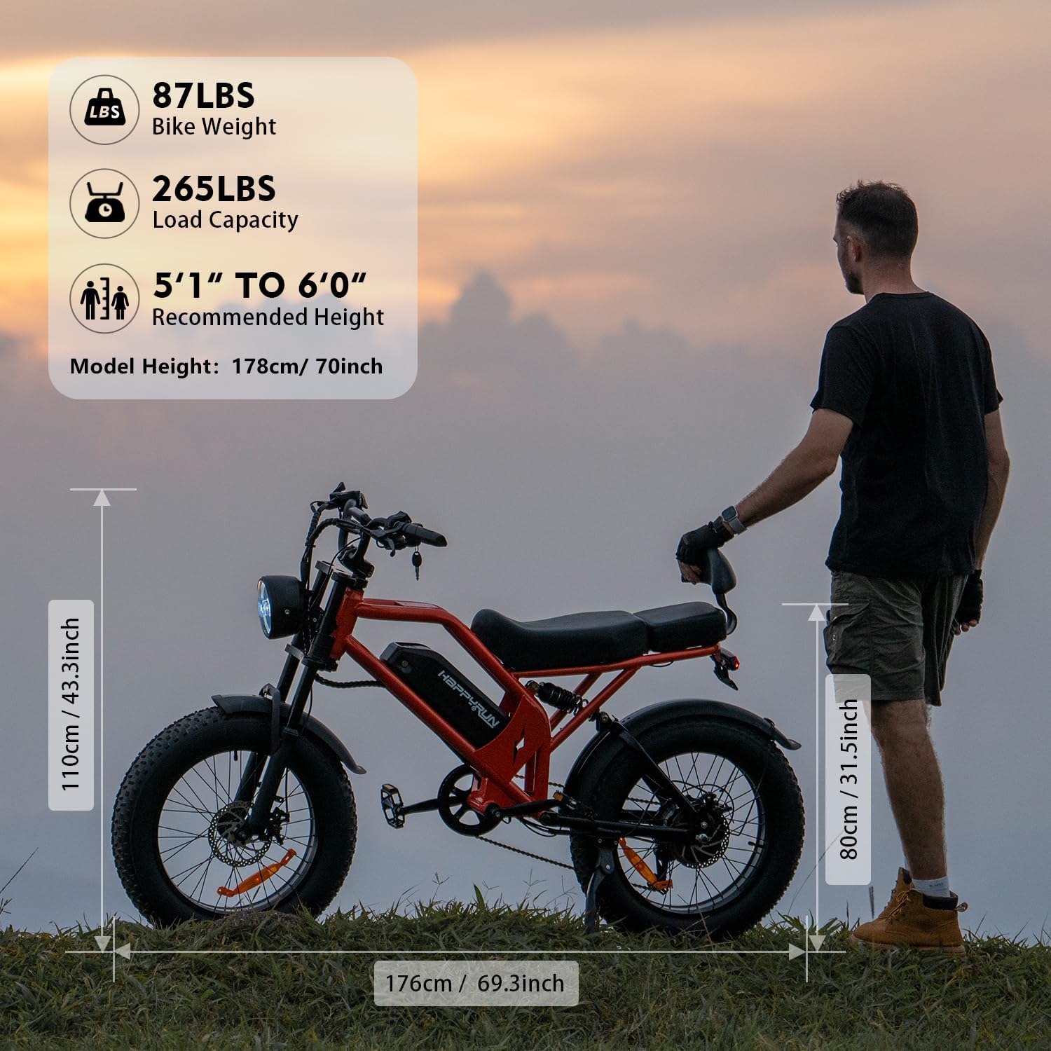 HAPPYRUN 1500W Electric Bike for Adults, 48V 18Ah Removable Battery, 20' Fat Tire E-Bike, 32MPH & 68+ Miles Range, 7-Speed Transmission, All-Terrain Mountain Ebike for Men & Women