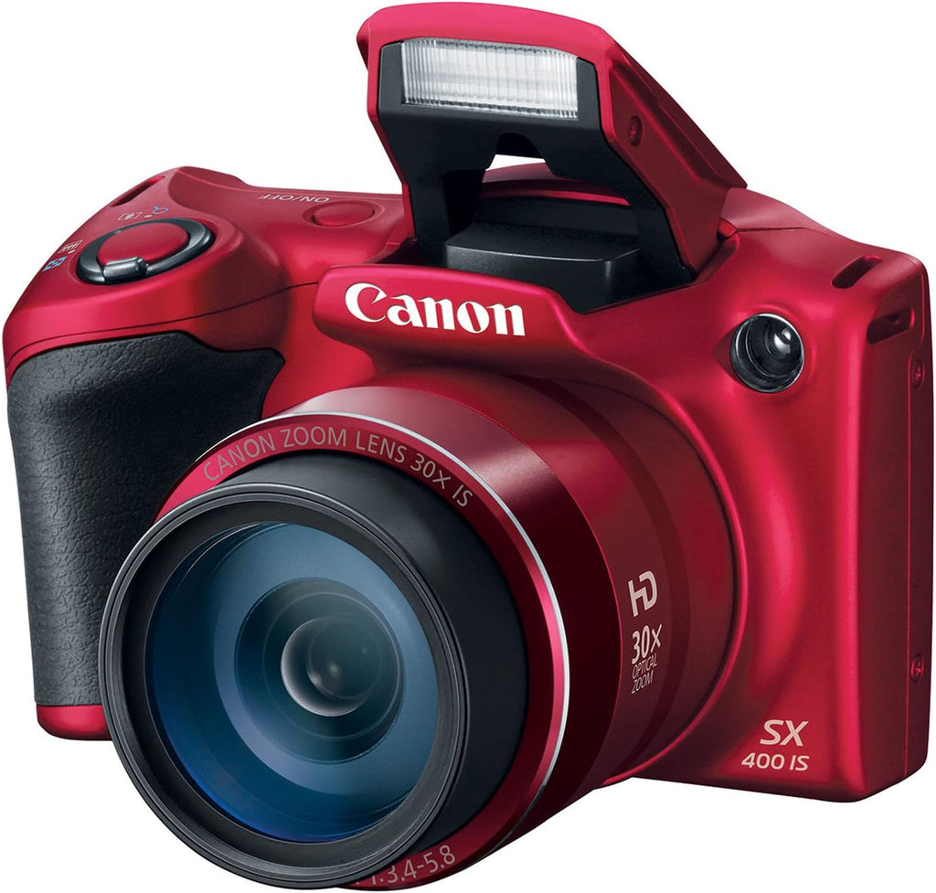 Canon Powershot SX400 is 16.0 MP Digital Camera with 30x Optical Zoom and 720p HD Video (Red)