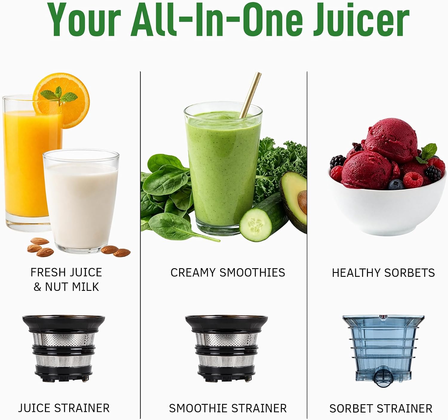 Kuvings AUTO10 Cold Press Juicer Machine – Self-Feeding for Hands-Free Use – Easy to Clean, Quiet 240W Motor, 100 oz Large Masticating Juicer – Designed for Silky Juice with Low Pulp – Matte Black