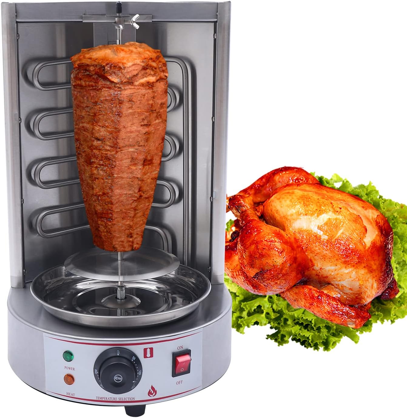 Electric Shawarma Machine, Commercial Vertical Rotisserie Rotating Barbecue Oven Shawarma Grill Machine, 110V Electric Automatic Stainless SteelRotating Machine With Temperature Adjustable 50-300℃
