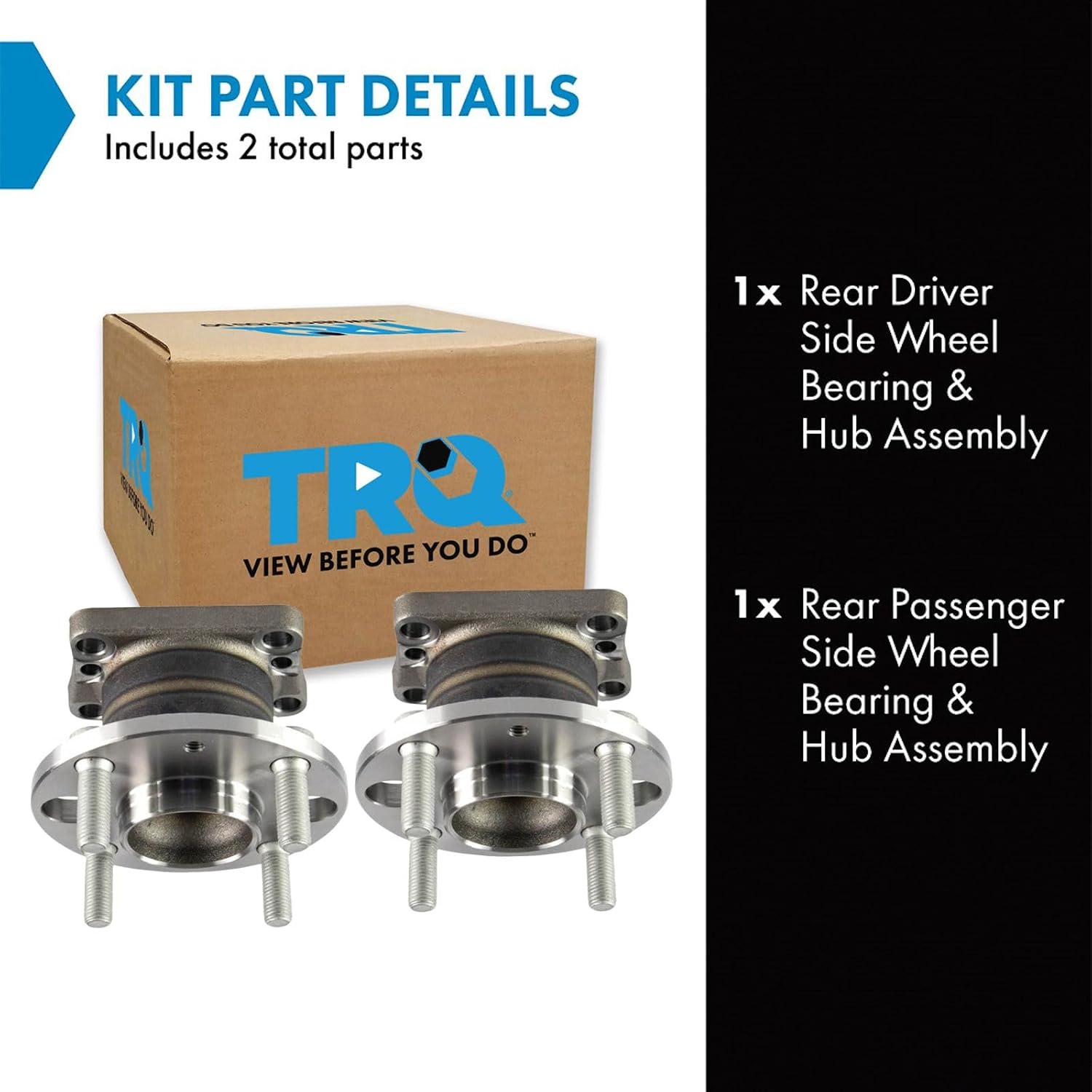 TRQ Rear Left and Right Wheel Bearing and Hub Assembly Set 2 Piece Compatible with 2011-2014 Mazda 2