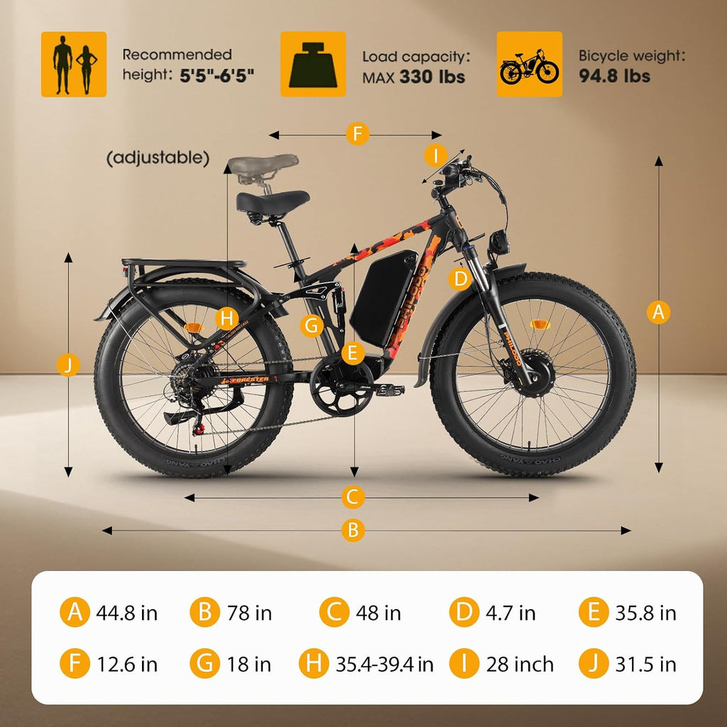5000w Dual Motor Electric Bicycles, 60V Battery E-Bike with 45 MiIe P-Hour Electric Bike for Adults, 26 Fat Tire Hunting Ebike for All Terrain, Full Suspension Electric Ebike
