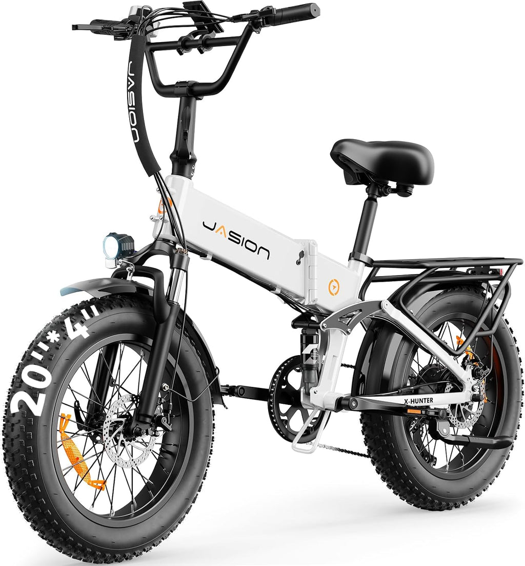 Jasion X Hunter/PRO Electric Bike for Adults,1800W/1400W Peak 20''Fat Tire Foldable Ebike,Folding E Bike Up to 80/70 Miles Range,720/624WH Removable Battery,30 MPH E Bike,Certified by UL2849