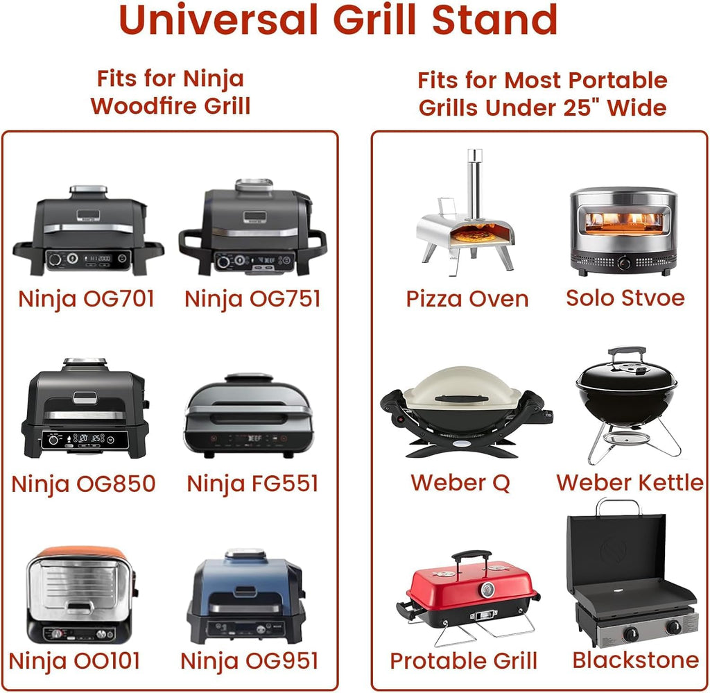 Hisencn Portable Grill Table Stand for Ninja Woodfire Outdoor Grill OG701 OG901 OG850 OG951, Pizza Oven Table Stand for Onni 12, Folding Camping Grill Table Cart for Blackstone 17'/22', with 2 Wheels