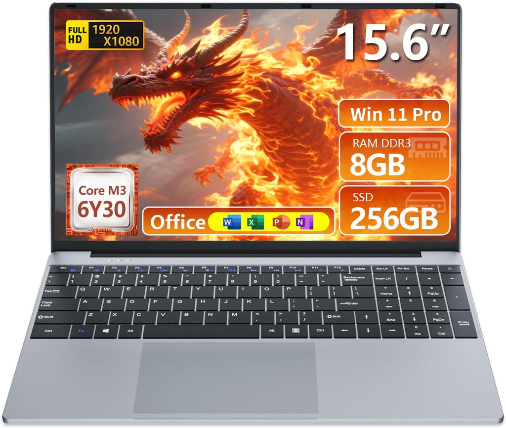 Laptop, 2026 Laptop Computer Core M3-6Y30 CPU, 8GB RAM 256GB SSD, Lap top with 180°Open, UHD Graphics, 15.6' IPS 1080P, WiFi 5, BT4.2, 5000mAh Battery, Win 11/Office Laptops for Student Work