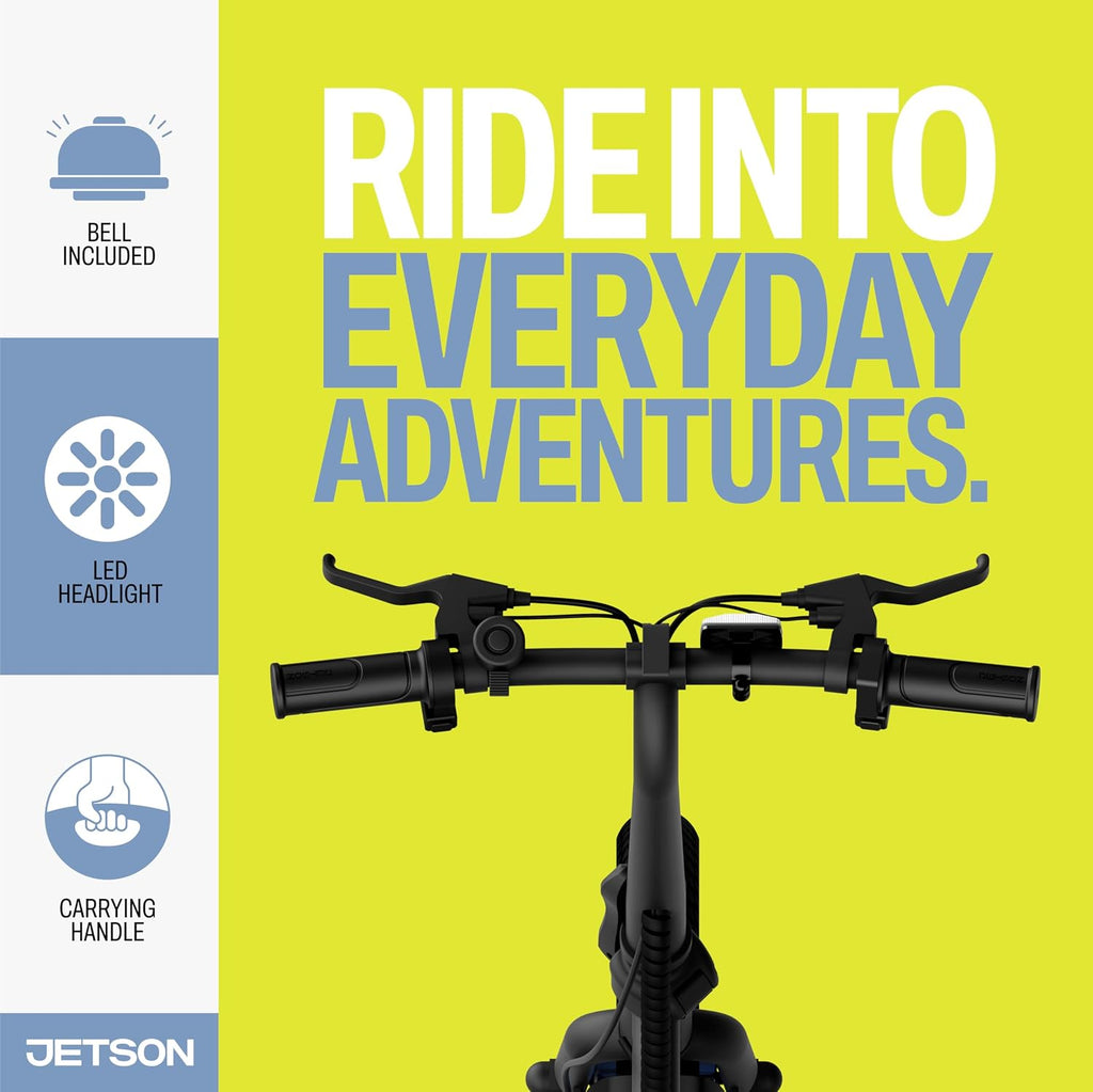 Jetson Bolt Electric Bike, Foot Pegs, Easy-Folding, Built-in Carrying Handle, Twist Throttle, Cruise Control, Up to 15.5 MPH, Range Up to 15 Miles, Ages 13+