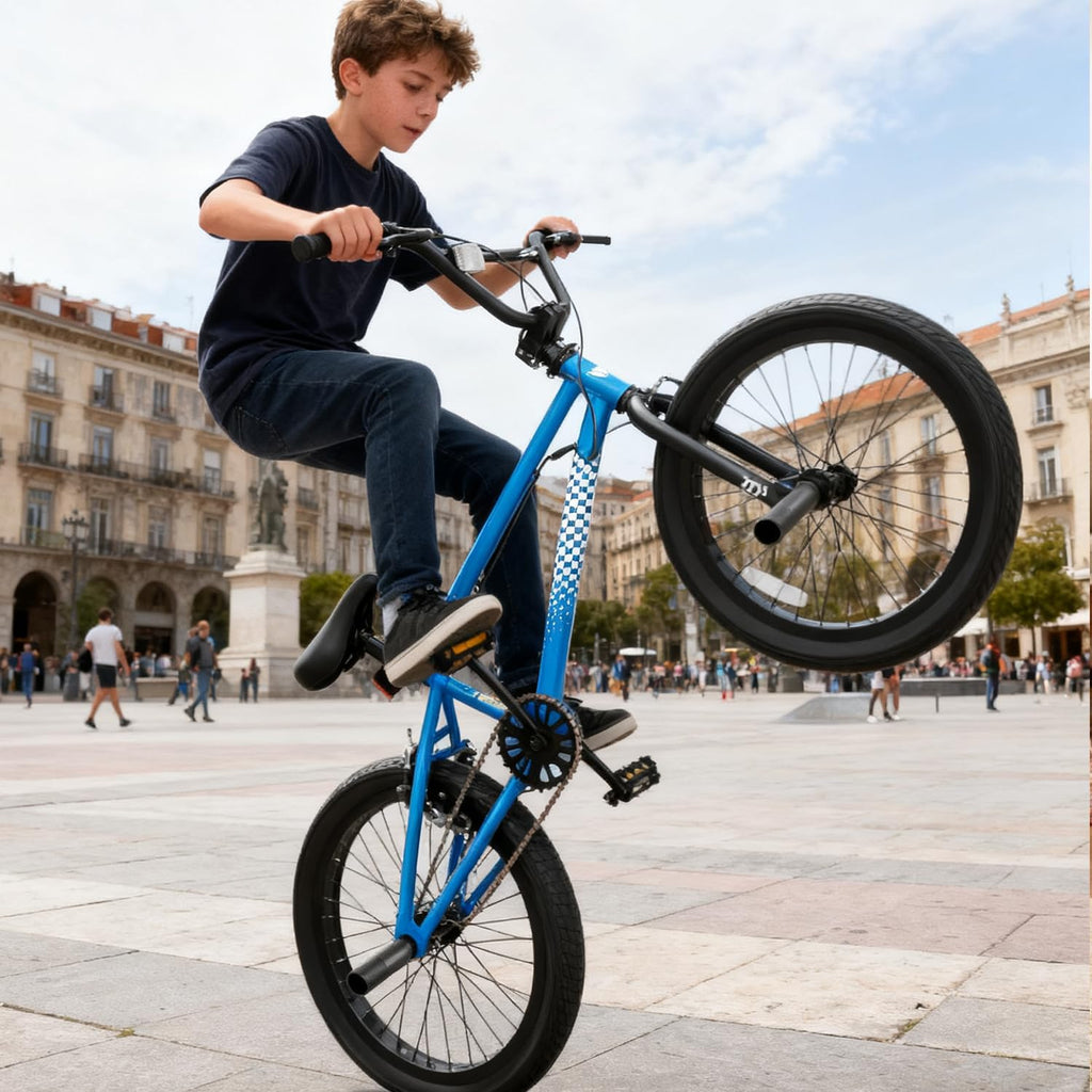 KORIMEFA Freestyle BMX Bike 18 20 inch Kids Boys Trick Bicycle for 7-12 Years Old, Hi-Ten Steel Frame, Beginner-Level to Advanced Riders